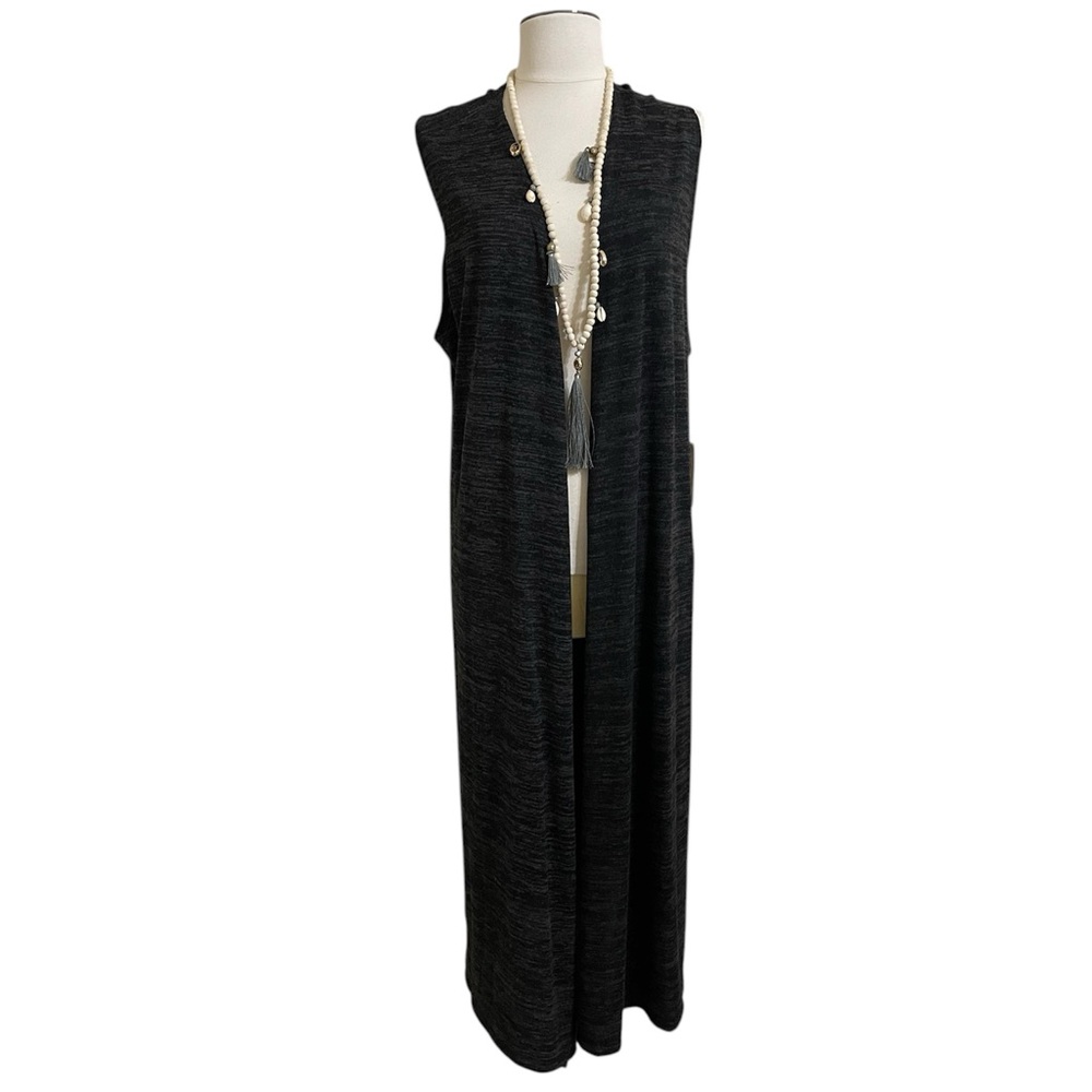 New LULAROE Black Gray Marbled Joy Sleeveless Maxi Knit Cardi Vest Size XL